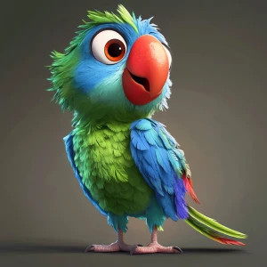 Create an image of a older cute, vibrant-blue, green, and hints...