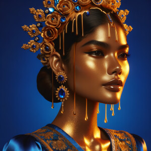Create a 3-D realistic, elegant figure against a vivid royal blu...