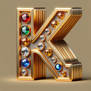 Create a 3-D realistic image with the letters  K.S. in gold raised letters , Add diamonds and colorful jewels