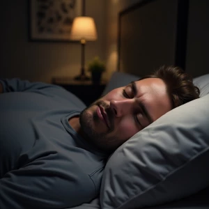 Caucasian man sleeping peacefully despite loud party noises comi...