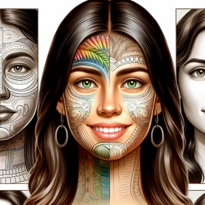 Design an image of a woman with a blend of Maya, Aztec, and Ashkenazi Jewish features, who exudes intelligence and charm.