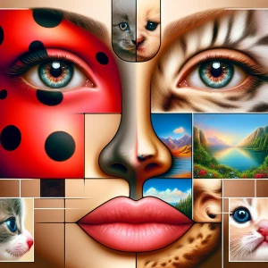 Design a surreal portrait with the following attributes: a ladyb...