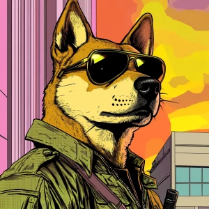 MEME DOGE, robs a bank, in the style of a Grand Theft Auto loadi...