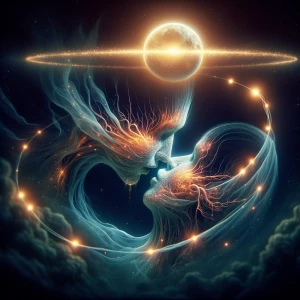 *Orbkiss : *
Cinematic Close-Up — Two spectral figures kiss bene...