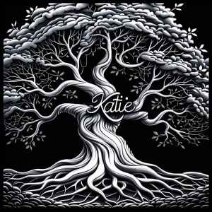 Create a detailed black-and-white name art design incorporating...