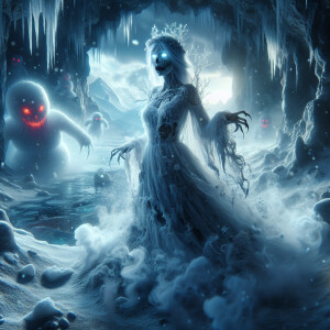 dark art menacing elsa from frozen with cracked epidermis,glowin...