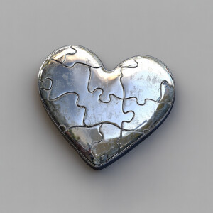 A single puzzle piece in the shape of a heart, with soft shadows...