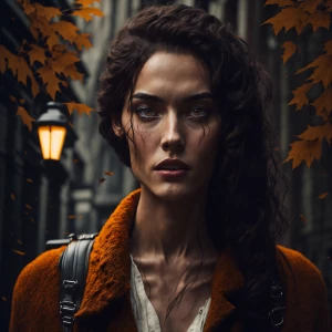 a beautiful woman in autumn street