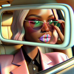 3D image of a LIGHT SKIN African American woman sitting in her c...