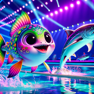 Cute purple neon green piranha
Barracuda
Swimming race
Swimming...