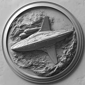 Design a high-contrast grayscale 3d bas relief of the Starship E...
