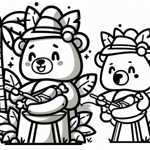 A bear grilling hot dogs