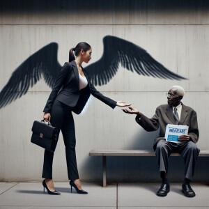 A professionally dressed woman in a tailored business pantsuit e...