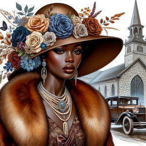 "Depict a graceful African-American woman embodying the sophisti...