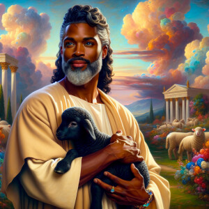 Oil painting of an African-American man resembling Jesus Christ,...
