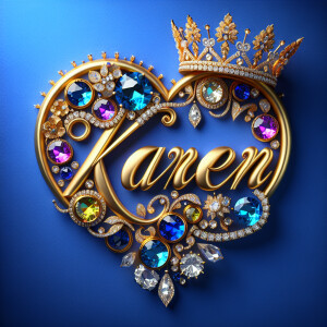 VCraft a 3-D image showcasing the name 'KAREN' in a luxurious go...