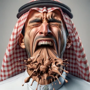 Create a hyper-realistic image of a man continuously vomiting  c...