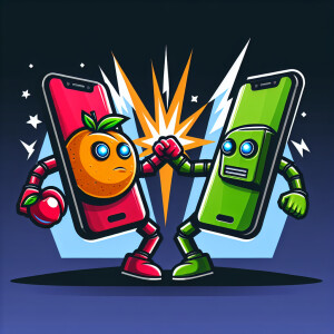 Create a logo of feud between Apple iPhone and Android