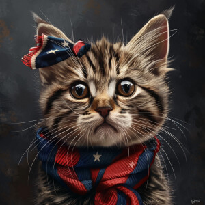 A cartoon of a mature cat gazing into the camera while sporting...