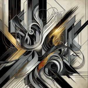 Picture a captivating display of bold lines and shapes intertwin...