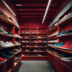 Sneaky shop with a wall of trendy sneakers