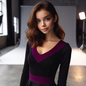 Photo of fair skinned young woman with brunette hair, petite phy...