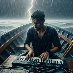 a guy playing "Riders On The Storm" by The Doors while sitting i...
