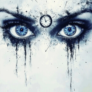 Create an image of a pair of eyes, with clocks inside the pupils...