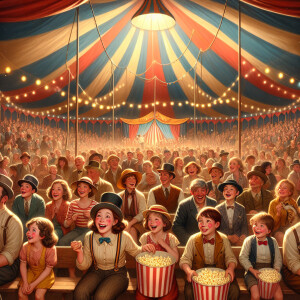 People are sitting in the circus tent waiting for the performanc...