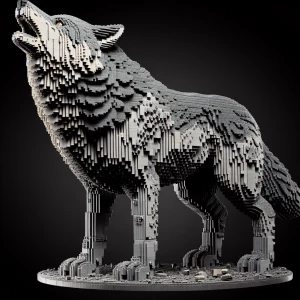 a wolf made entirely of bricks, with detailed brick textures and...