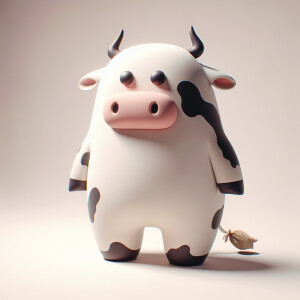 Envision a whimsical scene where a cow is standing on two legs l...