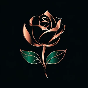 Create a company logo featuring a stylized rose, utilizing a col...