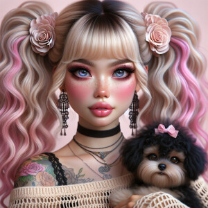 A highly detailed digital portrait of a young woman with long, v...