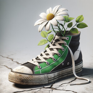 Create a 3D illustration featuring a GREEN, black, and white AIR...