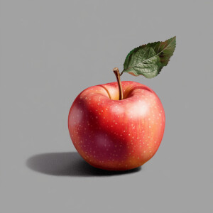 Create an image of one vibrant apple in varying hues of red, com...