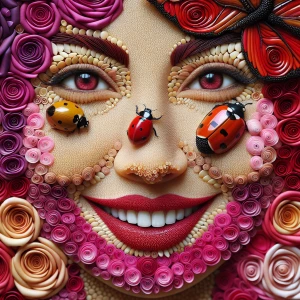 A breathtaking 3D sculpture of a woman's smiling face, meticulou...