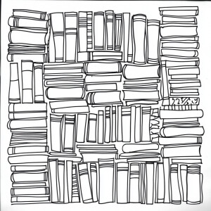 Design a coloring page featuring a small neatly arranged stack o...