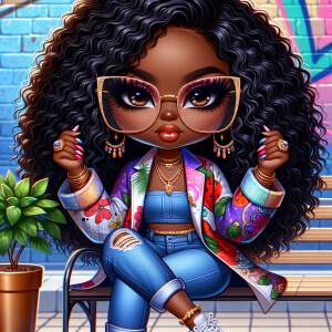 A full body image view of a whimsical, vibrant digital illustrat...