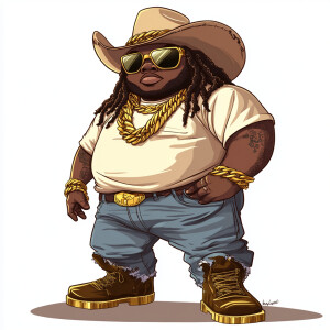 Create a funny cartoon like overweight African American male wit...