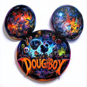 A vibrant and colorful depiction of Mickey Mouse ear outline fil...