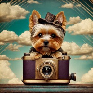 Prompt: A puffy 3D quilted yorkie with a colorful geometric patt...