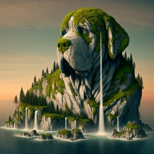 Image is a digital artwork depicting a surreal landscape. The ce...