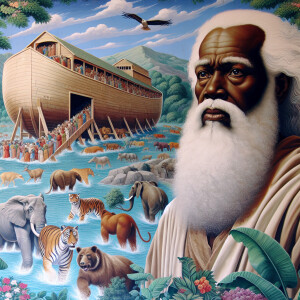 A close-up and detailed wall painting focusing on Noah, depicted...