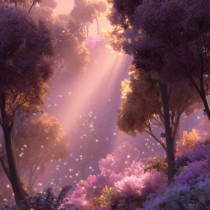 Create a dreamy, enchanted forest illustration in Pixar cartoon...