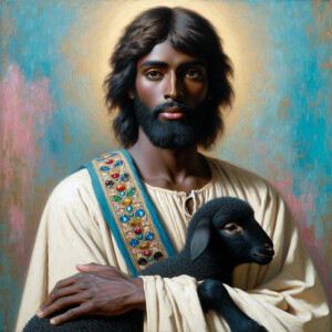 Oil painting of an African-American man resembling Jesus Christ,...