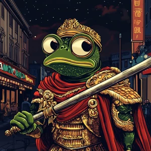 Pepe the Frog in carton style dressed as an ancient Roman empero...