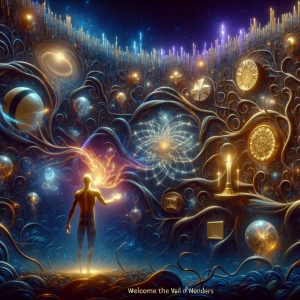 Create a surreal digital artwork for 'Welcome to Wall of Wonders...