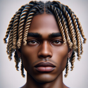 A young black male brown skin, two strand twists in his hair sho...