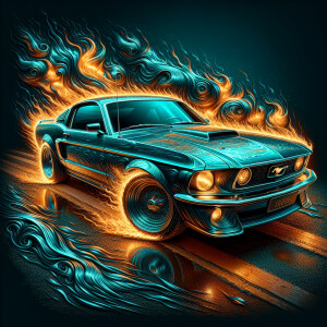 an image of a 1992 mustang  featuring in the style of liquid met...