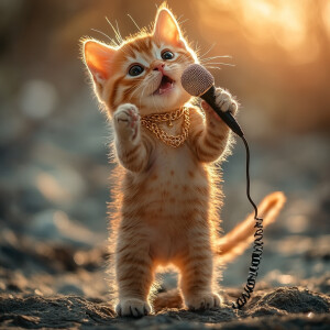 orange kitten with a cute face with black eyes standing like a h...